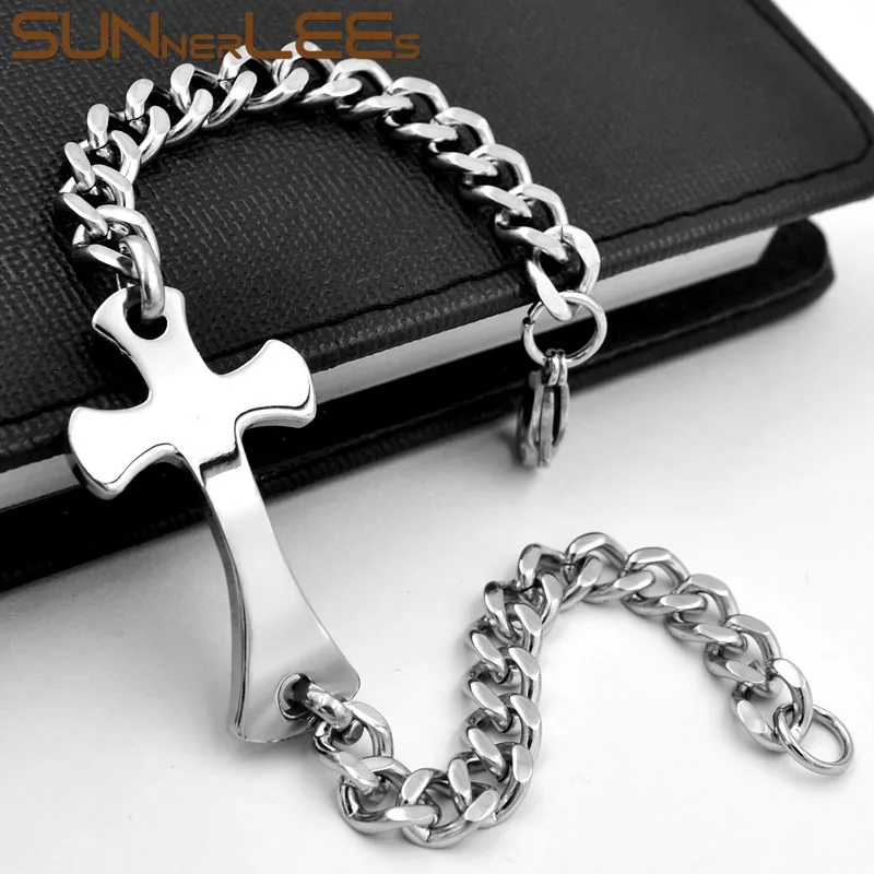 SUNNERLEES ID браслет из нержавеющей стали гладкая поверхность крест Иисуса Христа