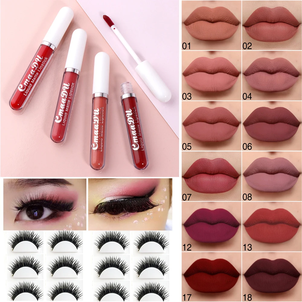 

Make Up Cosmetics Waterproof Long Lasting Lipsticks Velvet Matte Sexy Red Lips Lip Gloss Moisture Lipsticks With False Eyelashes