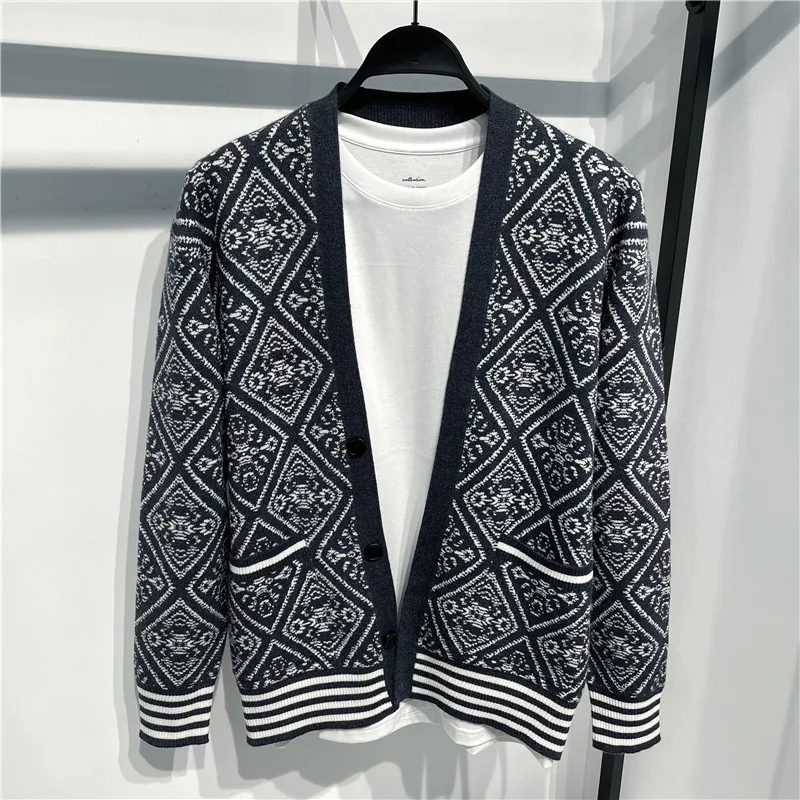 

New 21 Men Luxury Winter Gentlemen West Coast CRIPS Cashew Knit Casual Sweaters Cardigans Asian Plug Size High Quality #A350