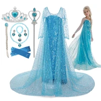 2021 new frozen elsa dress girls summer dress princess cosplay costume for kids christmas birthday fancy party halloween outfits