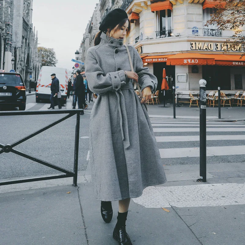 

2020New Women's Long Double-Breasted Plaid Trench Coat Windproof Windbreaker Spring Autumn Lady Outerwear Fashion Elegant