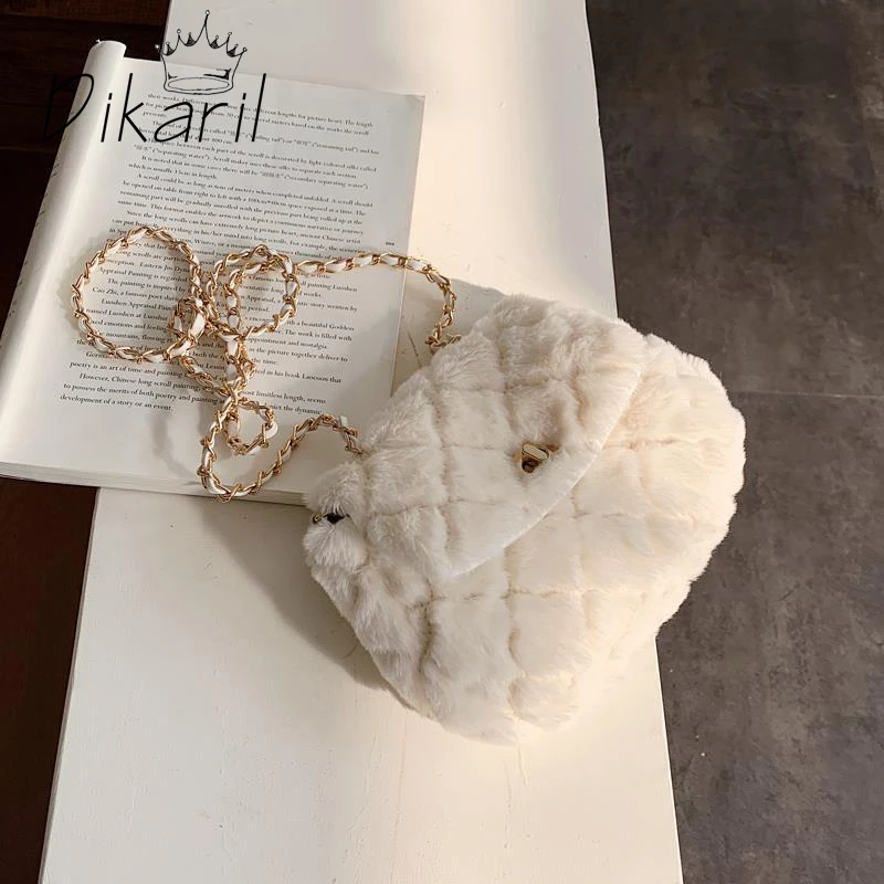 

Dikaril New Winter Shoulder Underarm Chain Plush Pouch crossbody bags Women's 2022 Fashion All-match Furry Handbag small bags