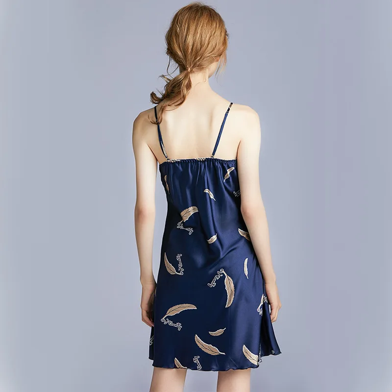 

Silk Sexy Sleepwear Ladies Thin Suspender Shorts Four piece Suit Nightgown Nightdress pajama shorts Dark Blue women pajamas set