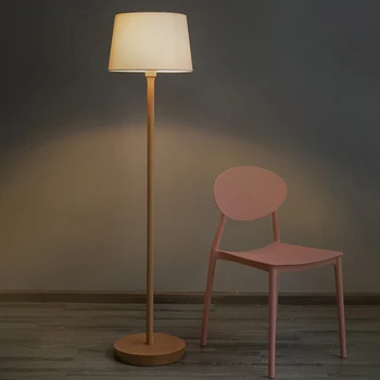 Modern Minimalist Solid Wood Fabric Shade Led Floor Lamp Living Room Study Home Decor Standing Light Bedroom Table Bedside Lamp