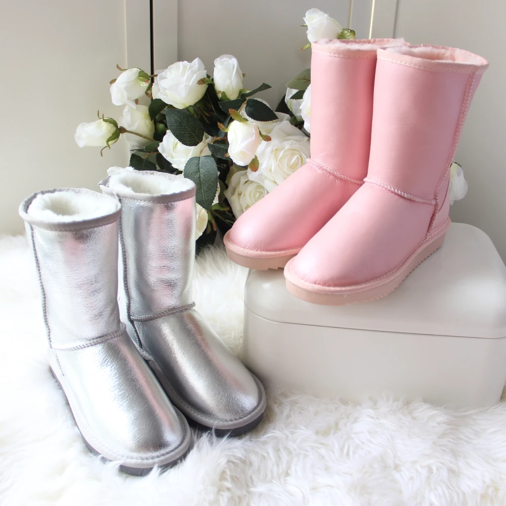 Потрясающие женские зимние сапоги из 100% натуральной овчины для снега на плоской