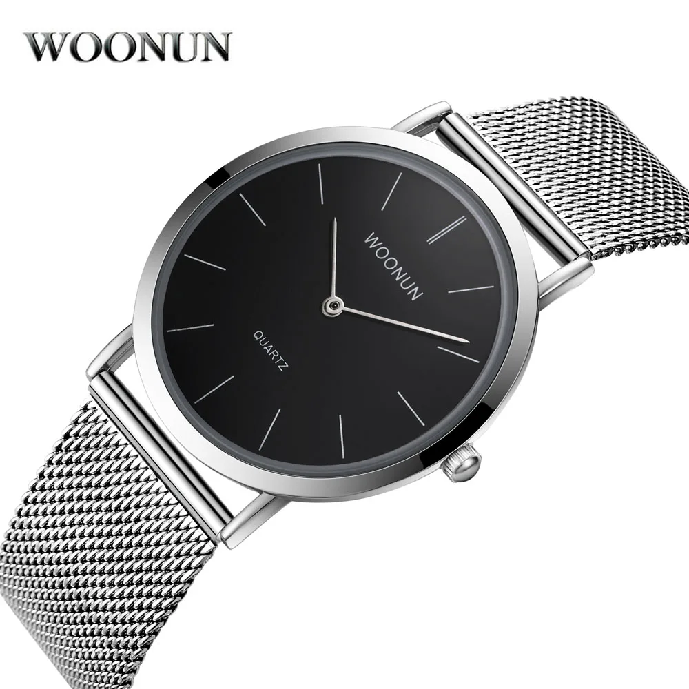 

Men Classic Watches WOONUN Luxury Brand Ultra Thin Wrist Watches Fashion Male Clock Steel Mesh Band Men Quartz Watches Bracelet
