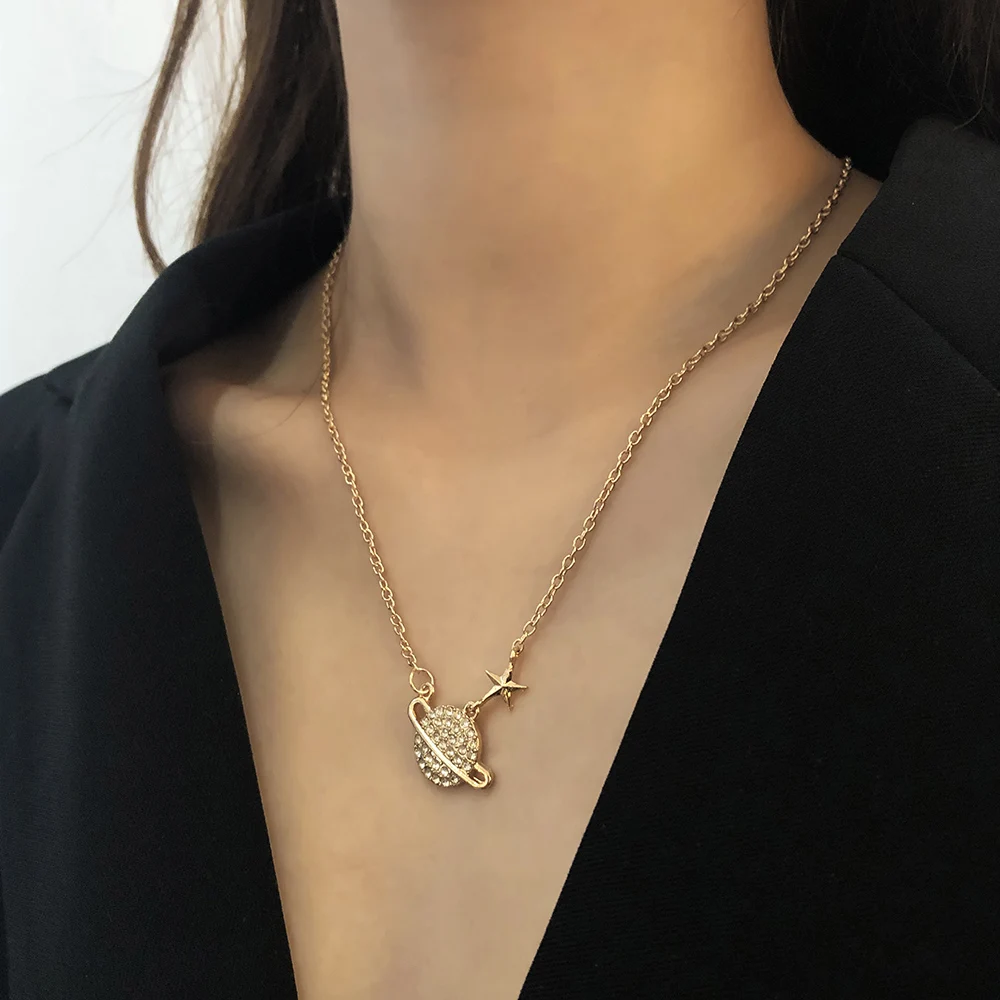 Ожерелье с подвеской в виде планеты из фианита со стразами Модный новый дизайн