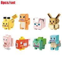 8pcs new movie pokemon block pokemon pikachu adventure cartoon model building blocks set model toys for childrens birthday gift