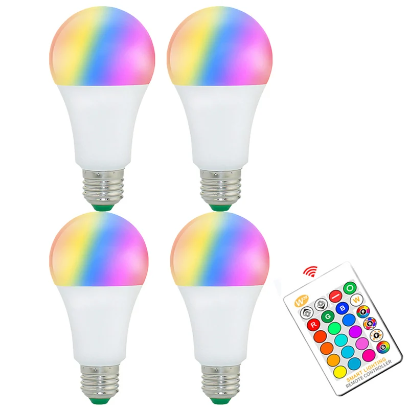 

4PCS Led Bulbs 5W RGB 10W 15W RGBW RGBWW Led Lamp 16 Colors IR Remote Control Indoor Decoration Lighting AC 85-265V Magic Light