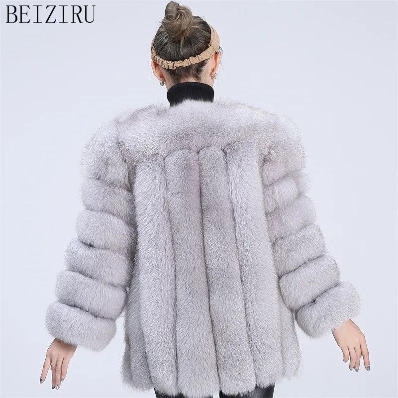BEIZIRU шуба из натурального Лисьего меха женская зимняя натуральная теплая горячая Распродажа Большой Мех с длинным рукавом Новое поступление Серебряная лисица пальто