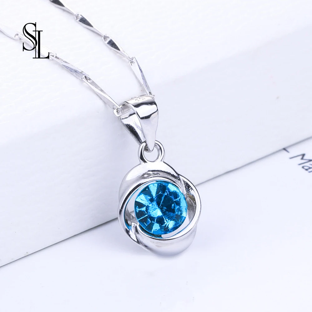 

SL Nano Blue Topaz Pendant Jewelry S925 Silver Pendant Necklace For Women December Birthday Gift