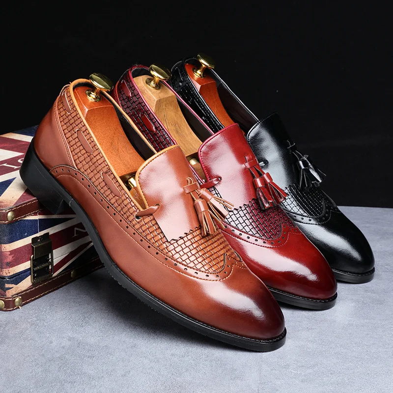 

Туфли мужские классические в британском стиле, классические лоферы с бахромой, без застежек, для парикмахера, Свадебная обувь для вечеринки, бриллианты 38-48
