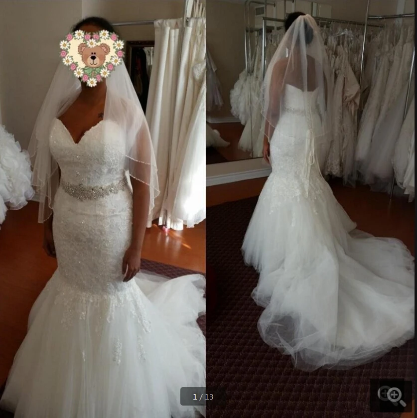 

2020 привлекательное-оптовая продажа белое свадебное платье русалки с кружевной аппликацией из бисера без бретелек Милая шея Свадебные плат...