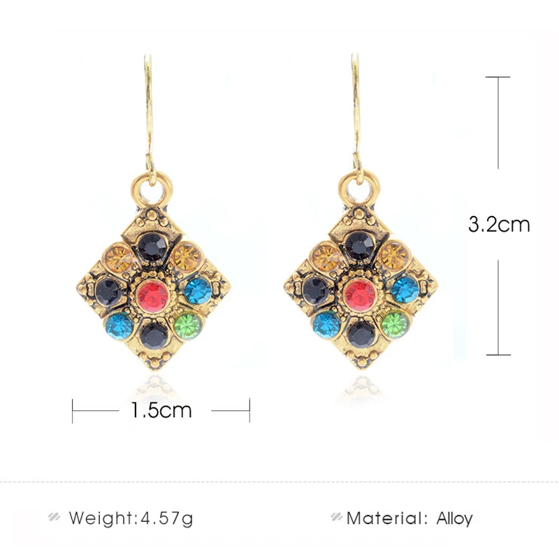 Богемные винтажные цветные серьги Стразы ромбы Висячие для женщин этнические