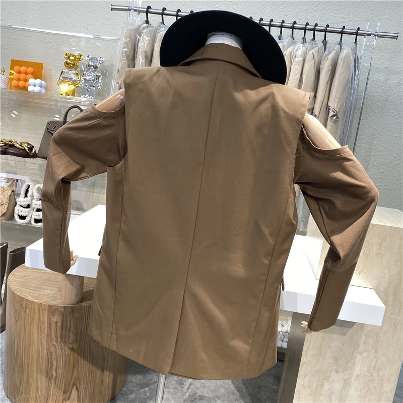 

Niche Design Embossed Three - Dimensional Letters Double Shoulders Loose Casual T - Shirt + Temperament Suit Vest Jacket