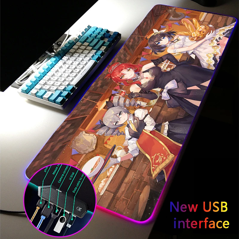

MRGLZY RGB Mouse Pad Honkai Impact XXL Typec Interface Four USB Docking Large MousePad USB HUB Multi-interface Placemat DeskMat