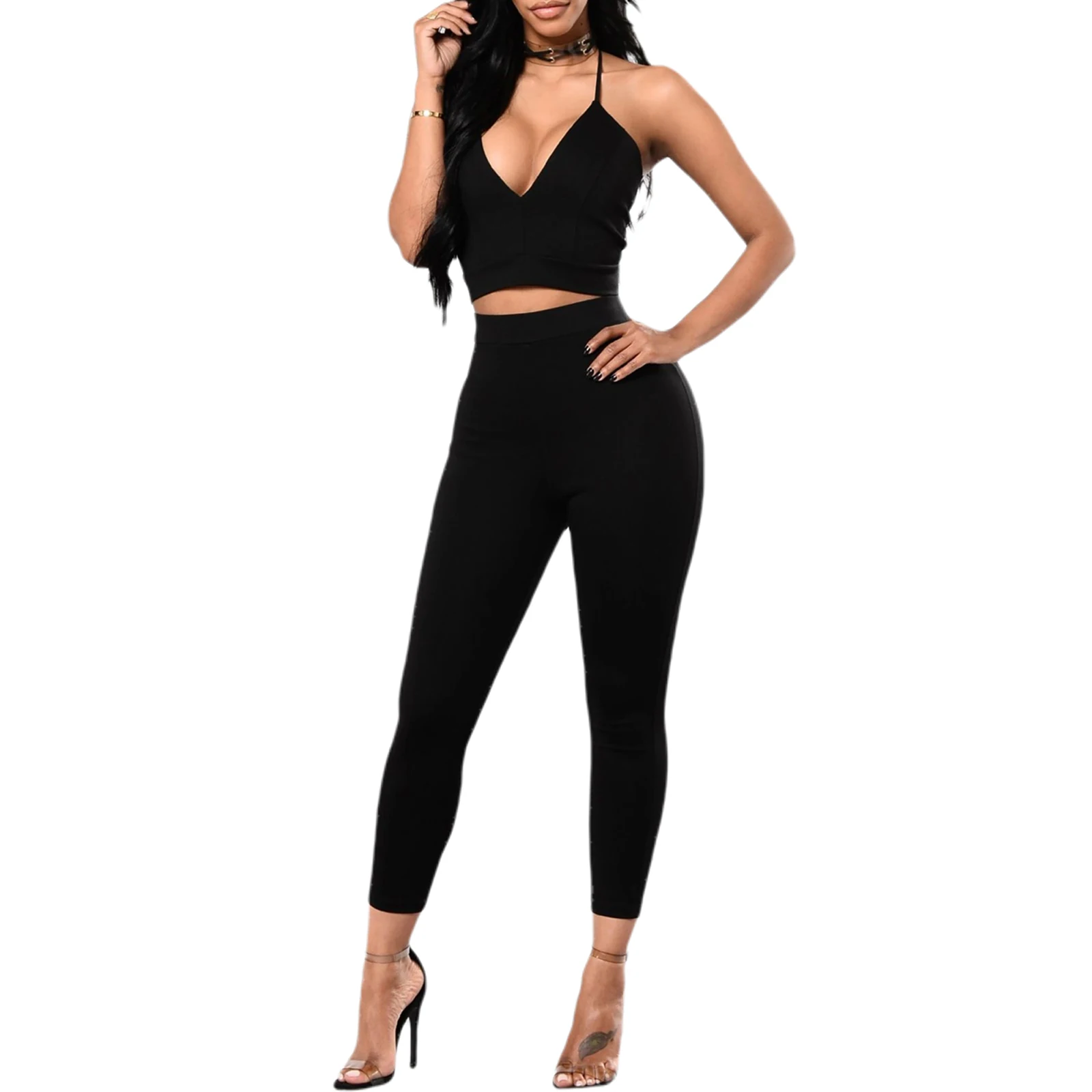 Размера плюс для занятия йогой одноцветные длинные штаны с завязкой на