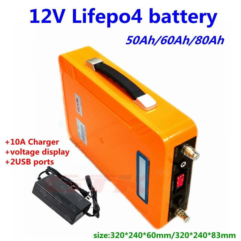 Портативный литиевый Аккумулятор lifepo4 12 В 50 Ач 60 ач 80 с BMS для кемпинга Автодома RV
