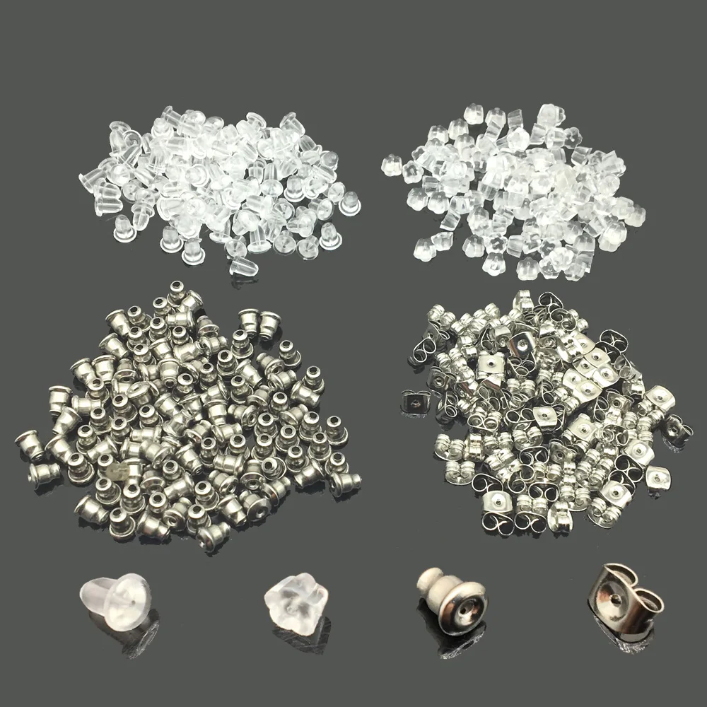 

100pcs Stainless Steel Bullet Butterfly Earring Backs Stoppers Sillicone Earring Backs Stoppers