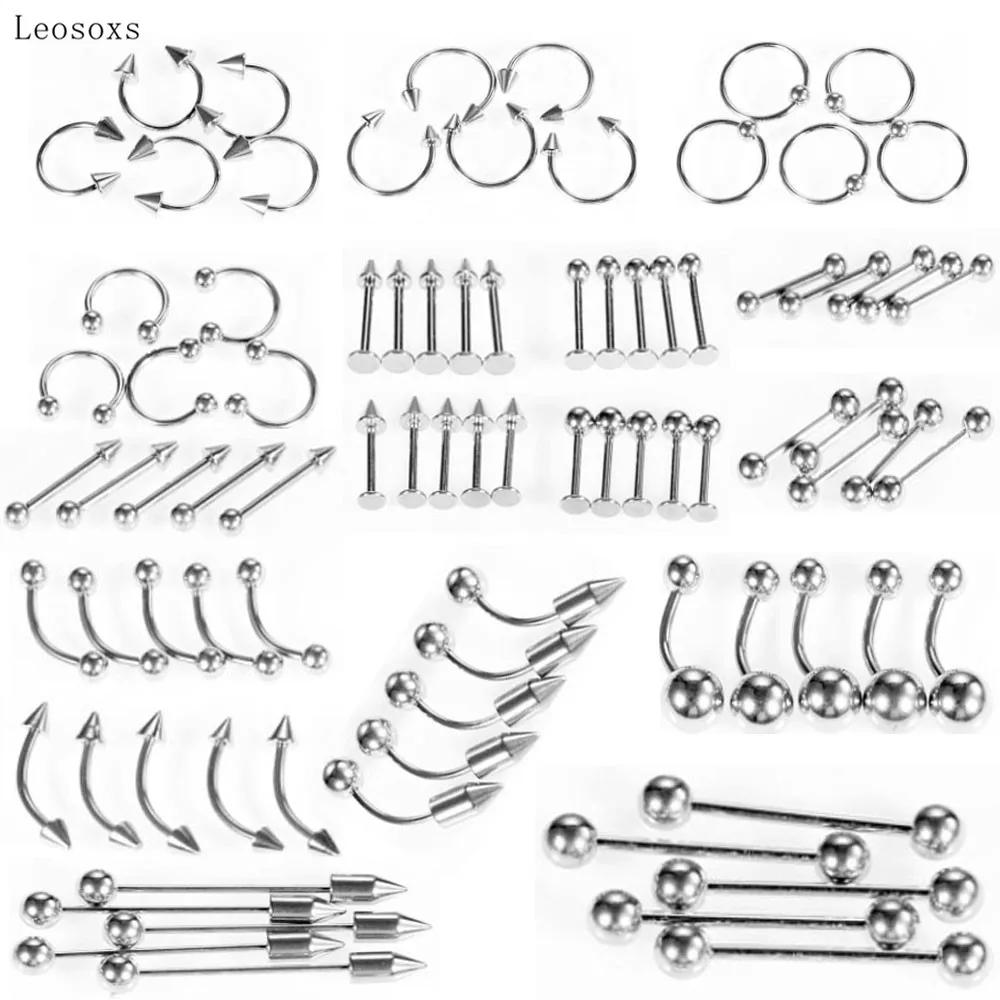 

Leosoxs 85pcs Fashion New Product Set Stainless Steel Lip Nail Nose Nail Body Piercing Jewelry