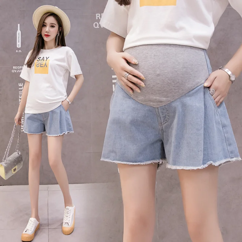 

2020 Summer Pregnant Women Jeans Bottoming Flared Shorts Pregnant Women Three-Quarter Shorts Maternity Wear casual Shorts