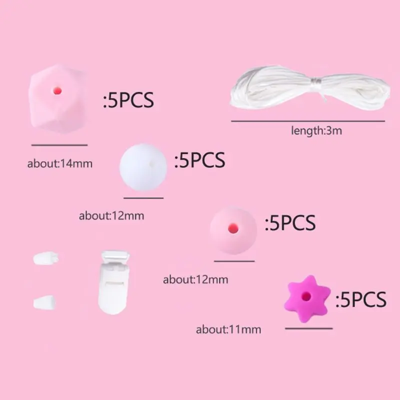 

Round Shaped Silicone Baby Teether Bead Mini Star DIY Jewelry Pacifier Chain Accessories Beads Nursing Set