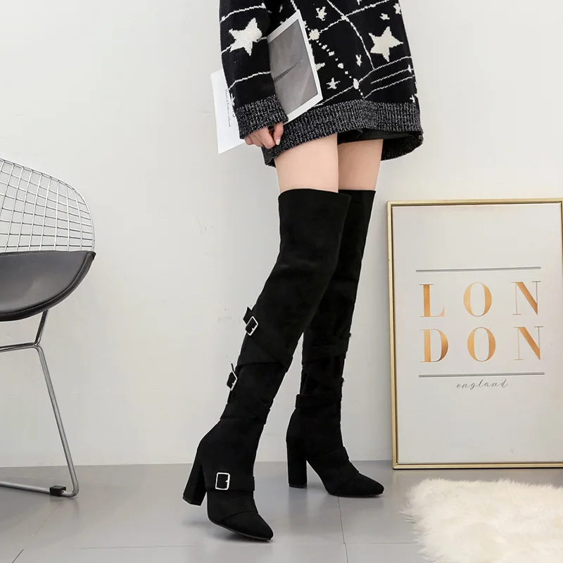 Женская обувь 2019 г. Теплые женские зимние сапоги тонкие на высоком толстом