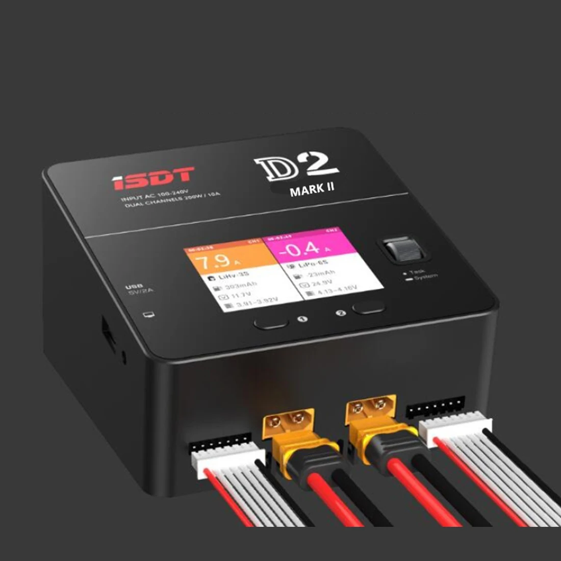 ISDT D2 MarkⅡ AC 200W 12A 2-6S Двухканальное балансирующее зарядное устройство для Lilon LiPo LiHV