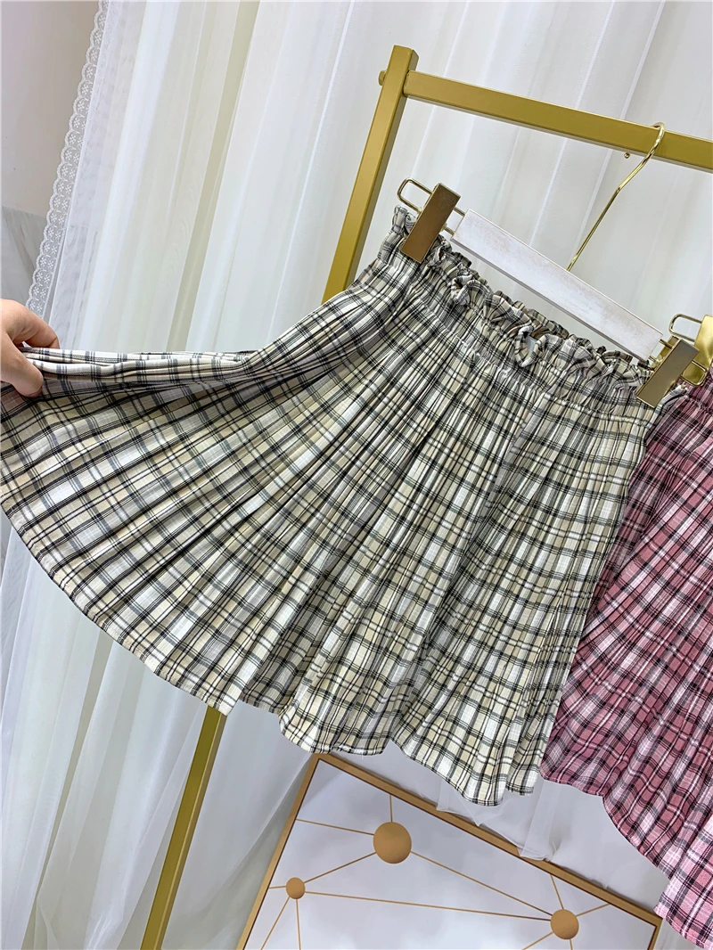 2019 Autum Harajuku Sweet High-waisted Chequered pleated skirt Kawaii Punk Short Plaid Skirt Sexy A-shaped Plus Size | Женская одежда