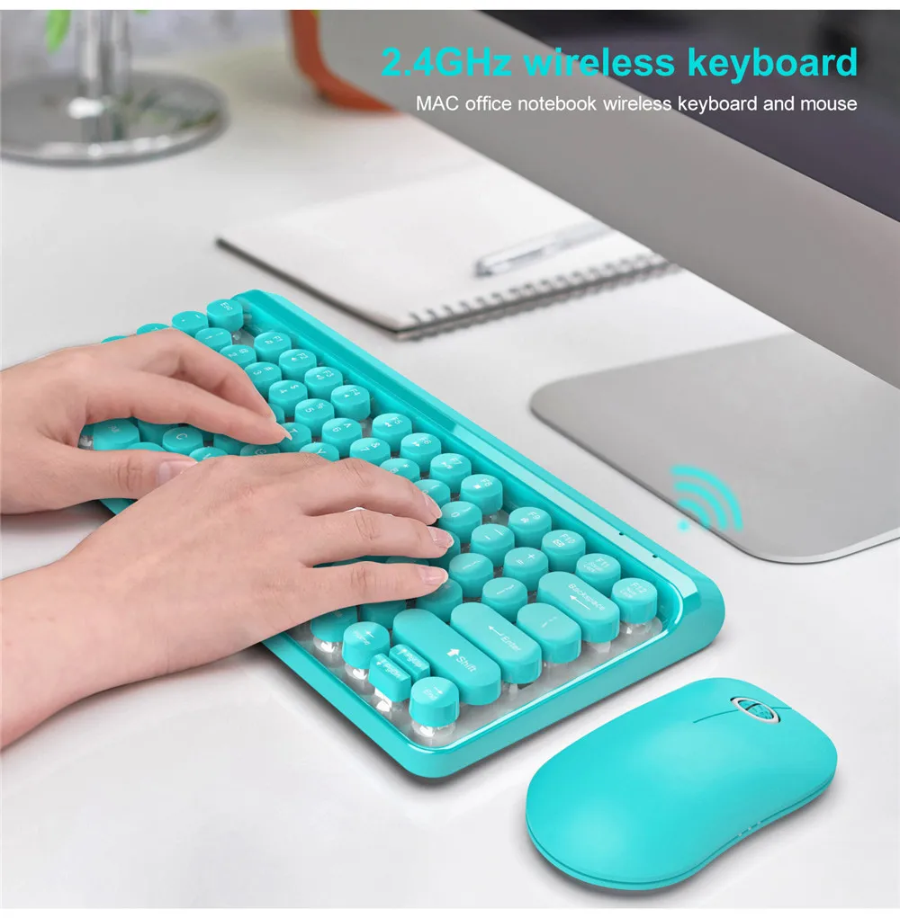 2,4 г беспроводная клавиатура игровая мышь набор Ретро Круглый Keycap клавиатура мини мышь для Macbook lenovo PC Клавиатура для ноутбука Компьютерные мыши