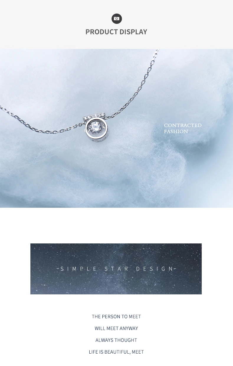 Modian Exquisite Swing Clear CZ Round Classic Sparkling Jewelry Fashion 925 Sterling Silver Wedding Necklace Pendant For Women