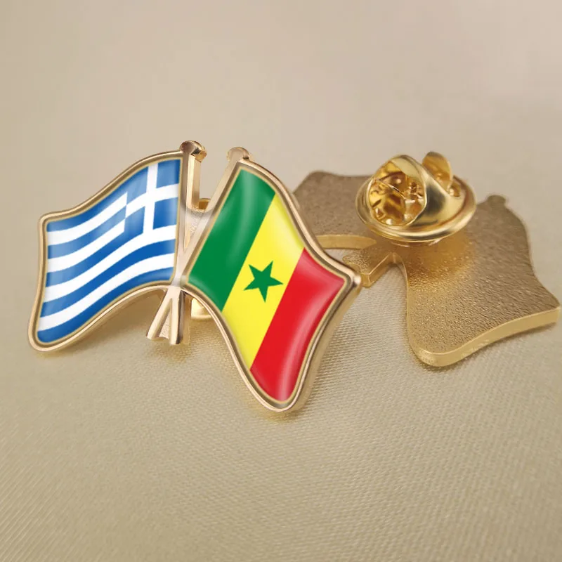 

Greece and Senegal Crossed Double Friendship Flags Lapel Pins Brooch Badges