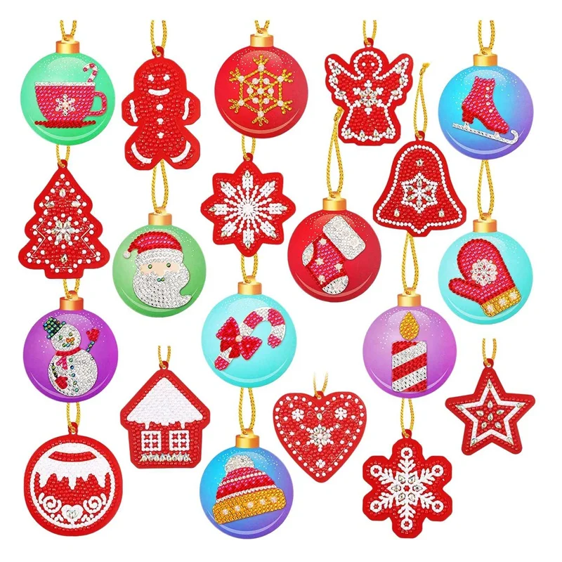 

20 Pieces Christmas DIY Diamond Painting Tags Diamond Painting Keychain Hanging Pendant Handcrafted Cards Decoration