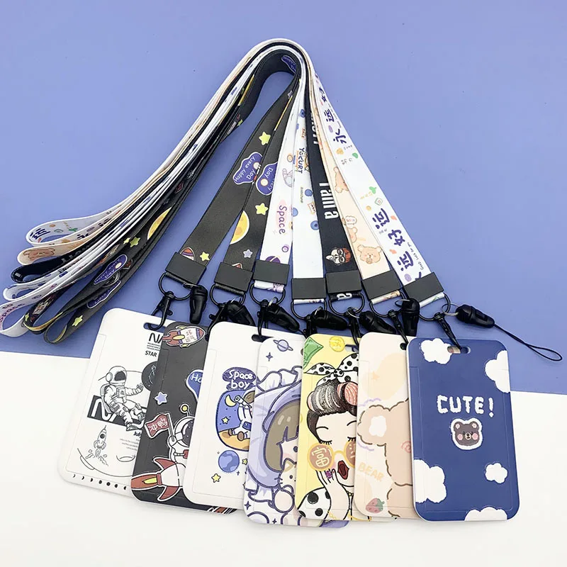 

Student Meal Card Set Cartoon Bus Subway Ic Card Set Cute ID Set with Long Lanyard Badge School Card Protective Cover