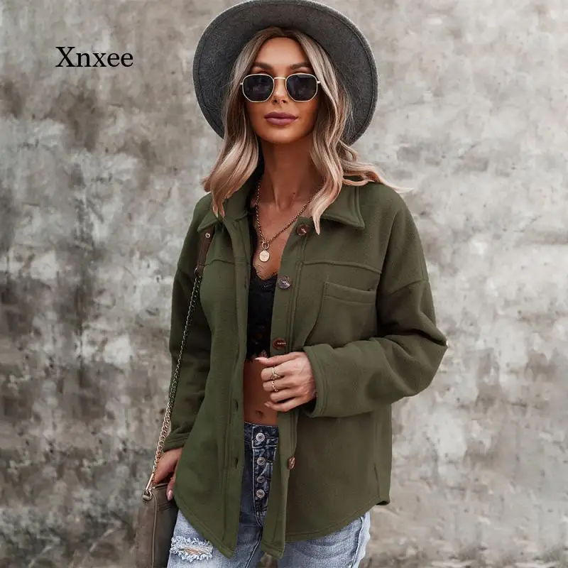 

Элегантные однотонные куртки с длинным рукавом, Женское зимнее теплое пальто Тедди, пушистая рубашка из искусственного меха, верхняя одежд...