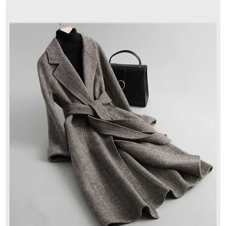 Новинка 2019 зимнее шерстяное пальто для женщин женское длинное Женское с поясом