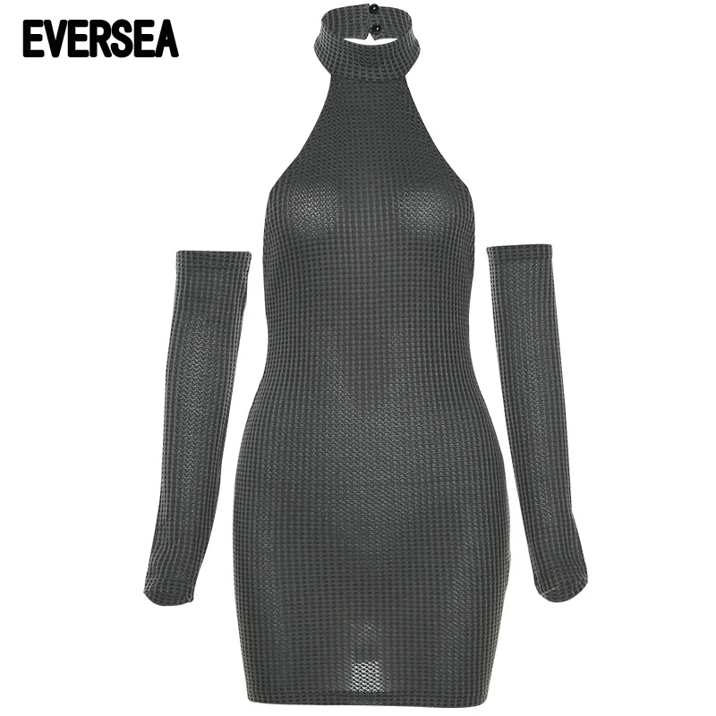 

Eversea Summer One Pieces Arms Sleeve Neck Sling Hollow Out Short Mini Dress
