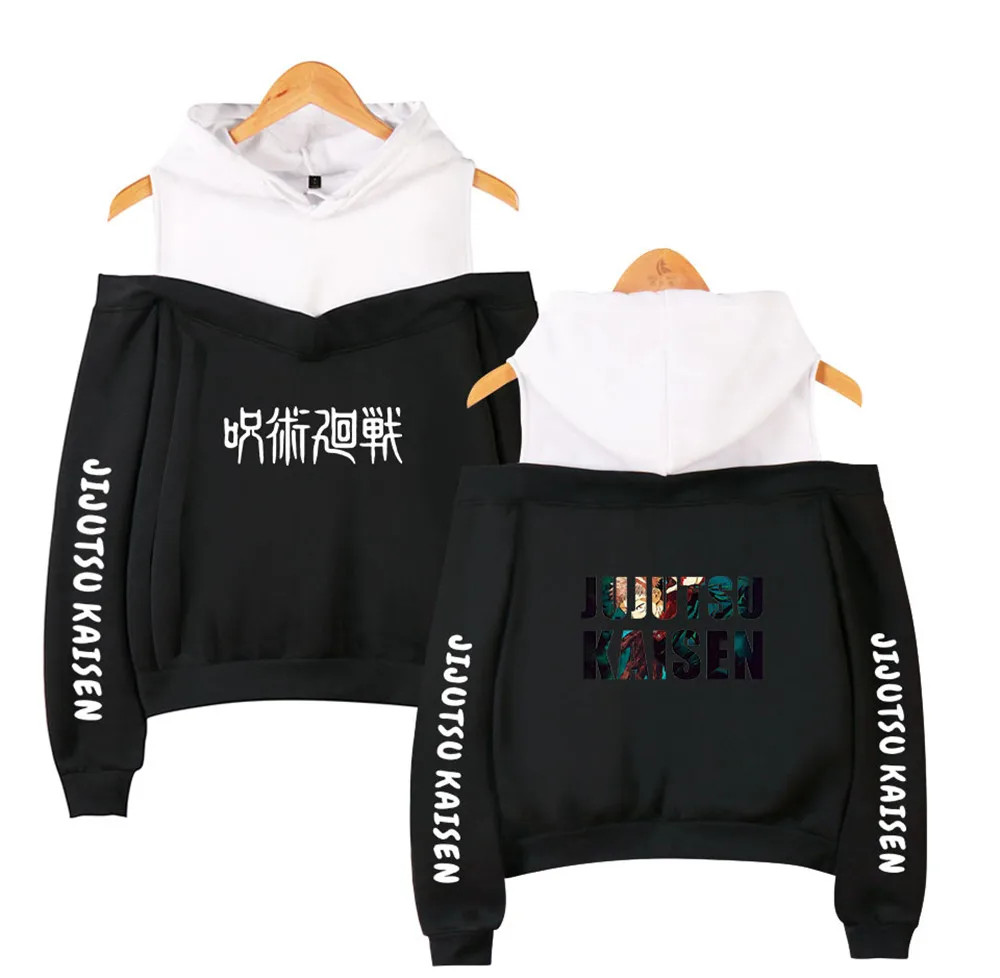

Jujutsu Kaisen women Off Shoulder Hoodies Print Anime Sweatshirts ladies Casual Pullovers Autumn Winter girl Oversized hoodie