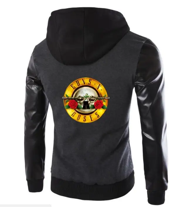 Мужская кожаная куртка с капюшоном Guns N' Roses модная мотоциклетная повседневная