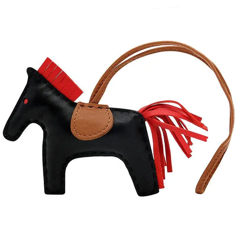

Luxury keychain natural real leather animal mini horse keyring women charm bag holder zebra pattern pendant accessories chain