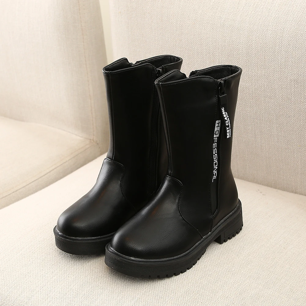 Качественные зимние сапоги для девочек из искусственной кожи модные теплые