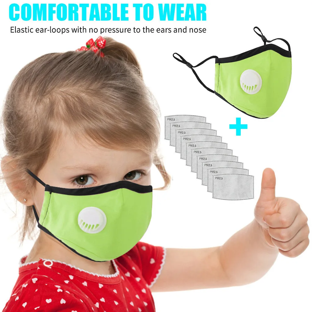 

Children Reuse Filter Masks For Face Protection Breathable Cotton Cloth Mask With Breathe Valves Pm2.5 Masques No Decoration