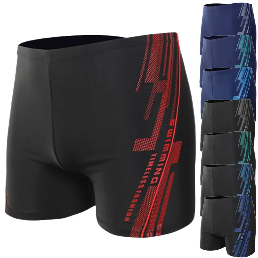 

Men's Male Printing Swimwear Boxer Shorts Sexy Swimming Nylon Breathable Built-In Beam Line Briefs Swimming Trunks Beach Wear