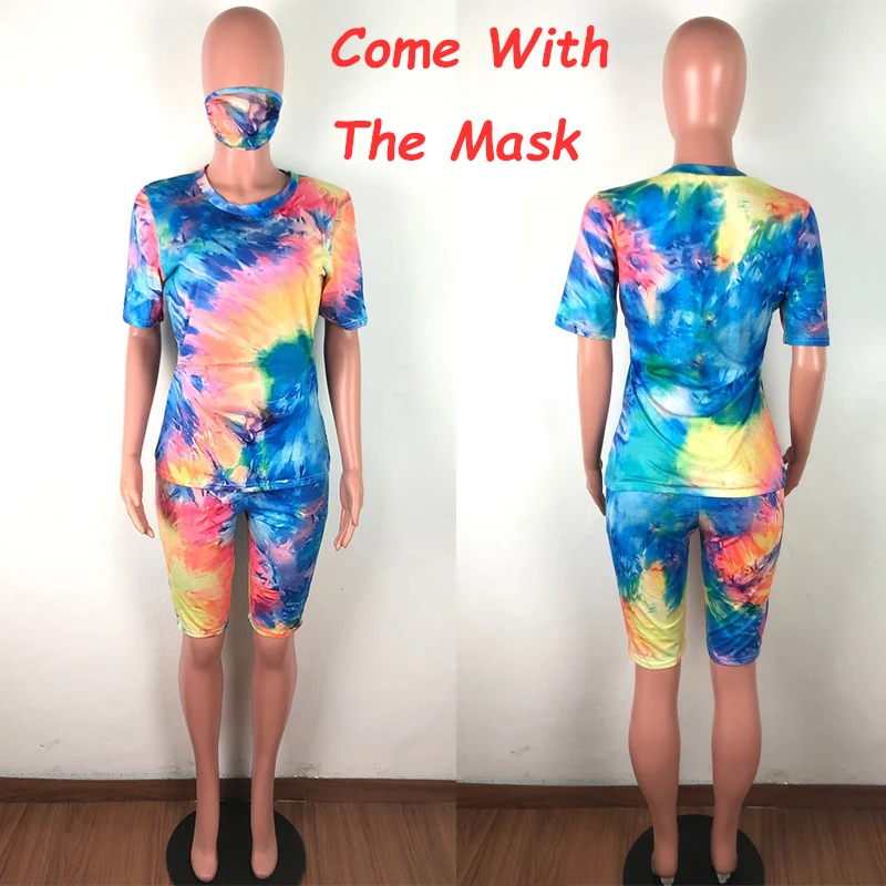 

Tie Dye Print Short Two Piece Set Women Summer Clothes Top and Biker Shorts Sets Sportswear Casual 2 Piece Sets Womens Outfits