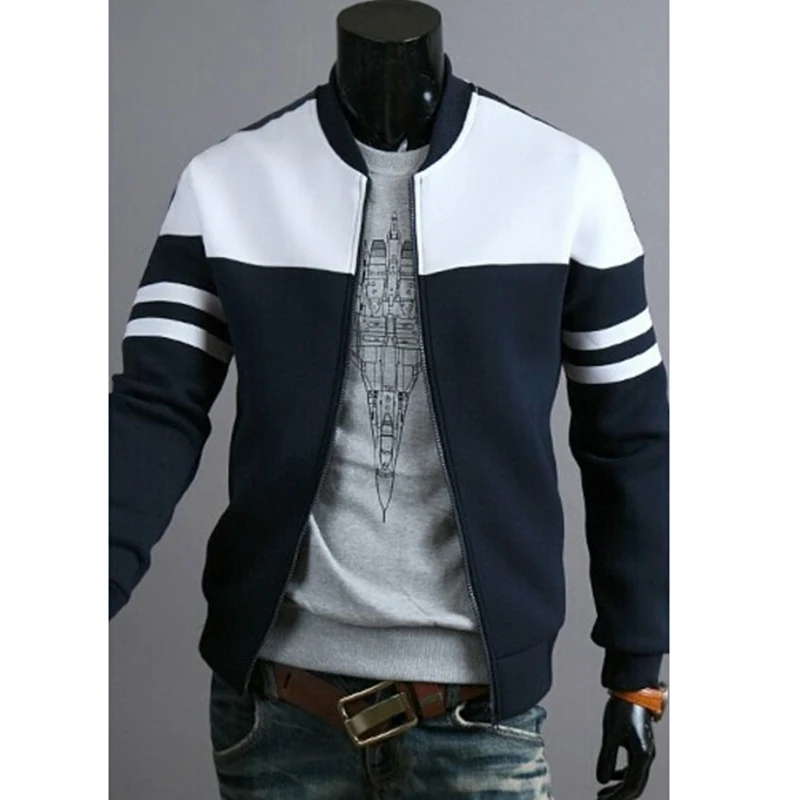 

Plus Size M-4XL Man Sport Jacket Sportwear Men Golf Jackets Coat Striped Patchwork Slim Fit Jacket Running Jackets For Male