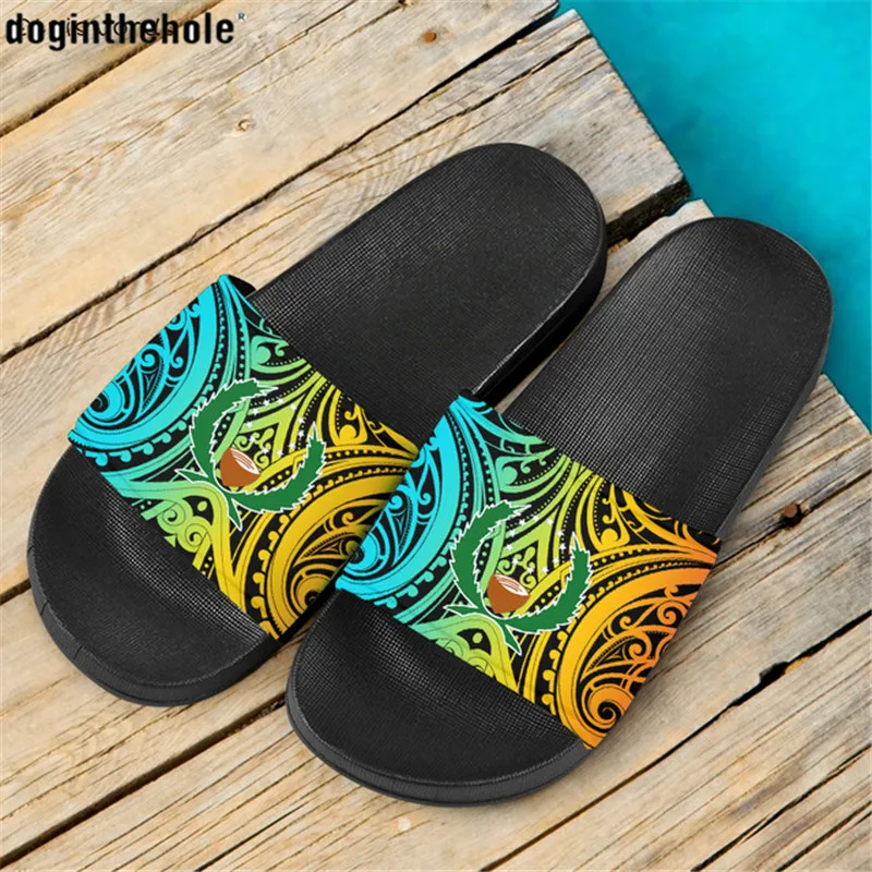 

Doginthehole Women Flat Home Slipper Pophpei Polynesian Style Beach Sandals for Ladies Girl Gradient Female Casual Summer Shoes