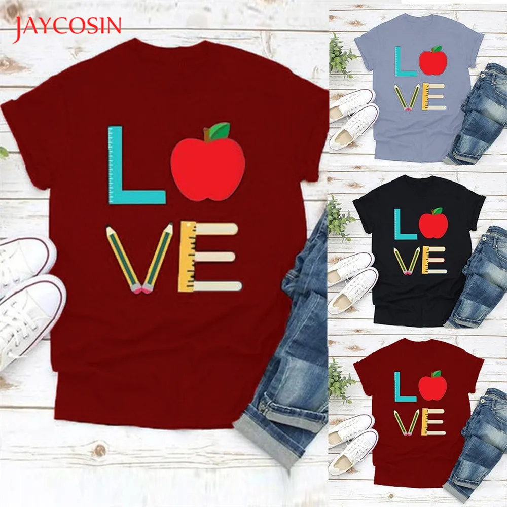 Jaycosin Love Apple футболки для женщин День Святого Валентина хлопковые повседневные