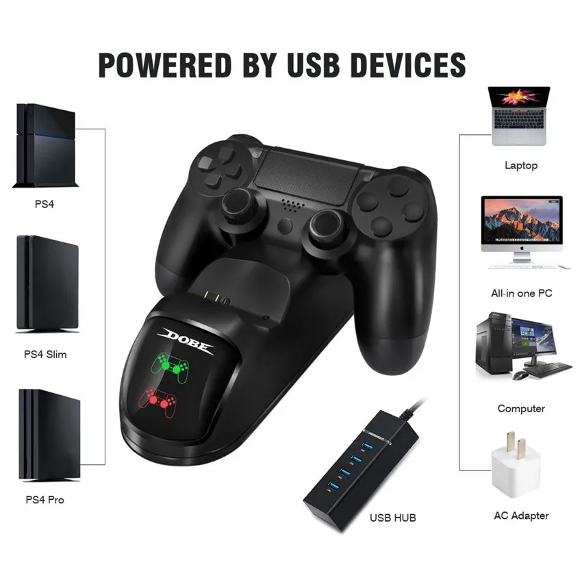 Док станция с двумя USB портами для быстрой зарядки PS4/PS4 Slim/PS4 Pro|Зарядные