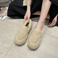 2021 winter womens plush slippers indoor shoes warm home furnishing lamb fur flat bottom comfortable fashion beige black brown