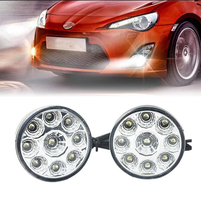 

2Pcs/lot 9LED DRL Round Car Fog Lamp Driving Daytime Running Lights Head Light White